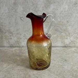Vintage Amberina hand blown crackle glass Pitcher vase